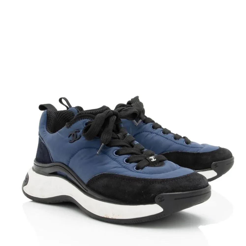 Chanel Nylon Suede CC Sneakers - Size 8.5 / 38.5